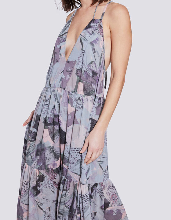 MAUGE GEOMETRIC PRINTED BACKLESS MAXI DRESS